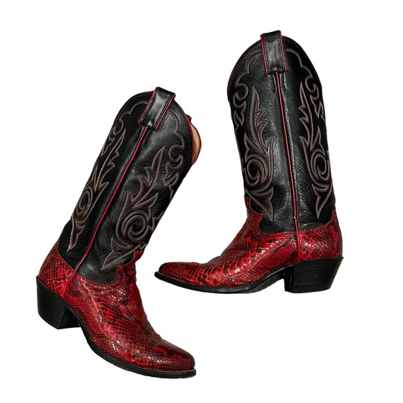 Justin Snakeskin and Leather Western Boots, Sz 5.5 - Picture 2 of 16